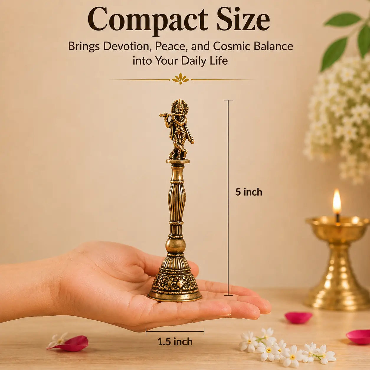 Premium Handcrafted Brass Krishna Temple Bell