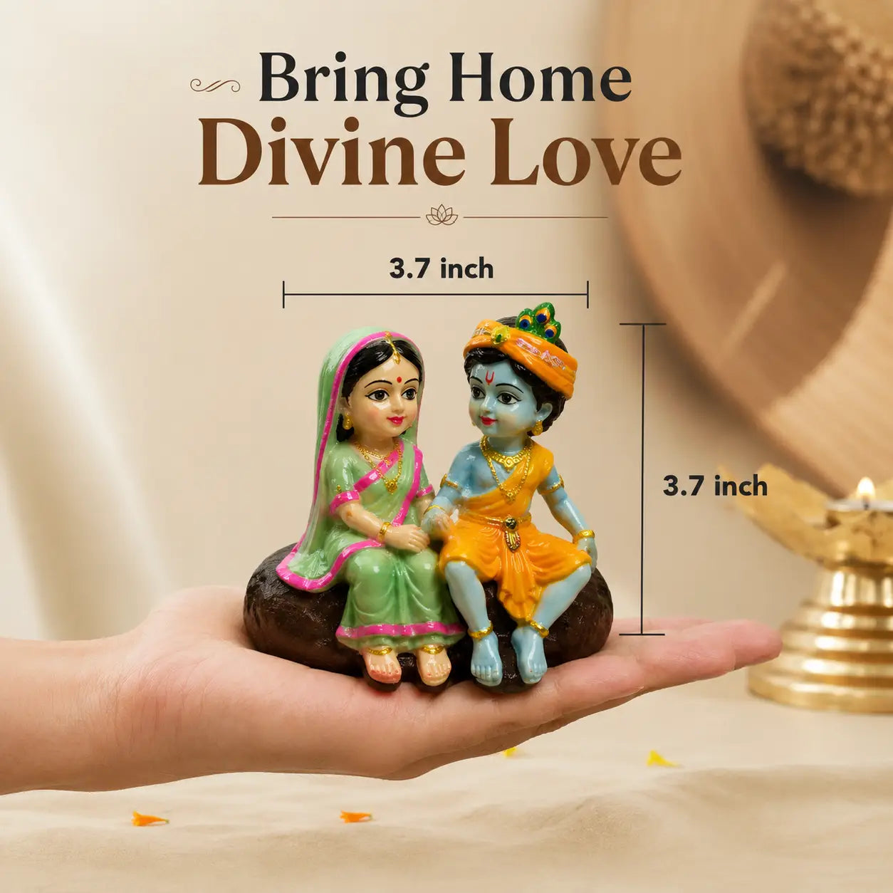 DharmikLife Radha Krishna idol (3.7 x 3.7 inch), compact spiritual décor symbolizing eternal love, devotion, and divine blessings.
