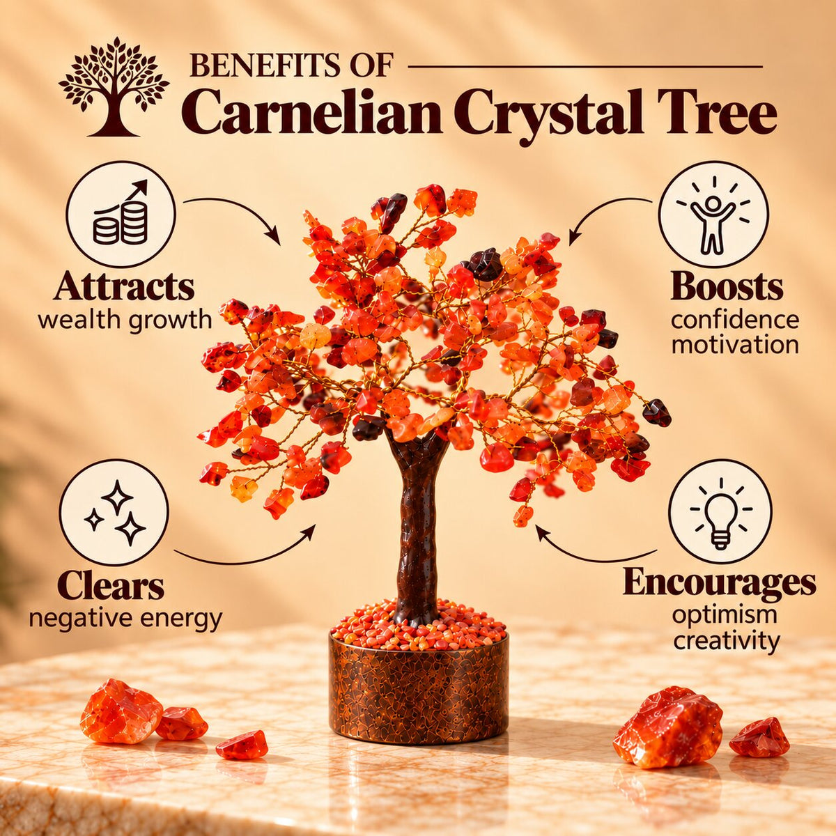 Benefits of Red Carnelian crystal tree