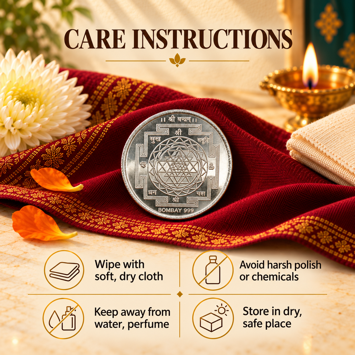 Shree Samriddhi Silver Plated Coin Collection – Swastik, Shree Yantra, Shree & Kumbh Coins for Pooja & Gifting