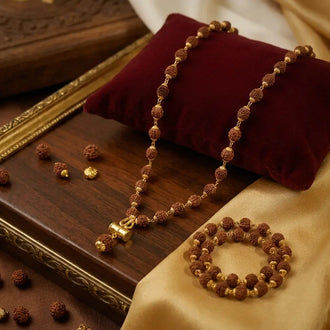 Premium and Authentic Rudraksha Mala & Panch Mukhi Rudraksha Bracelet Combo - Blessed in Kashi