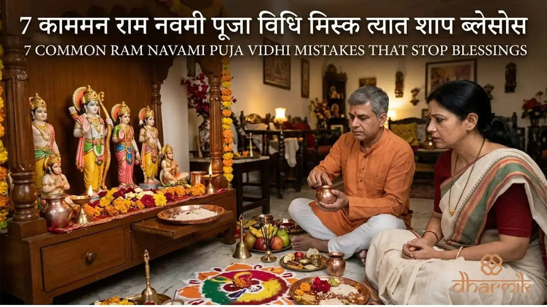 Ram Navami puja at home with Lord Rama idols, couple performing rituals and offerings