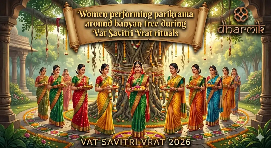 Married woman performing Vat Savitri Vrat 2026 by worshipping Banyan tree