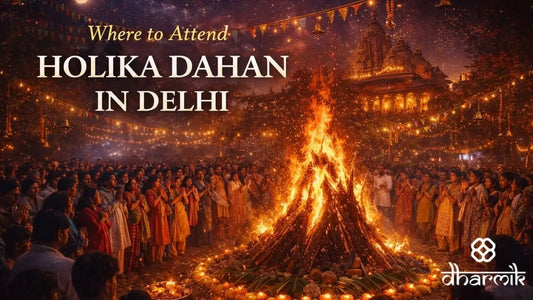Holika Dahan bonfire ceremony with devotees gathered in Delhi