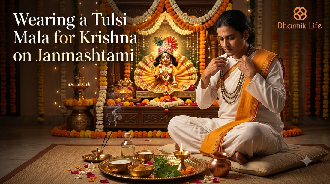 wearing a tulsi mala for krishna on janmashtami