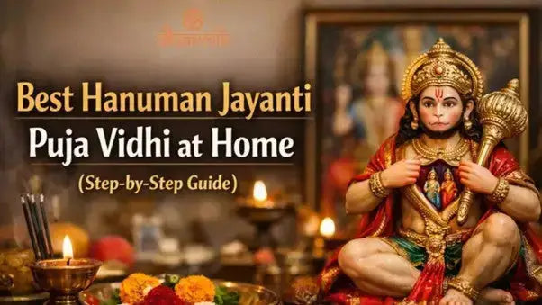 Hanuman Jayanti puja at home altar with diya, flowers, and Hanuman idol