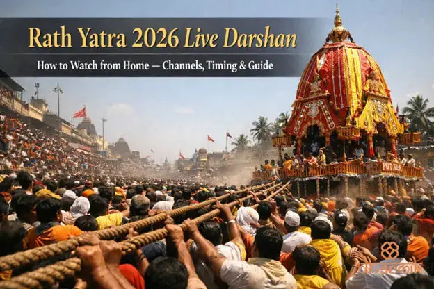 Thousands of devotees pulling Lord Jagannath's chariot on Bada Danda during Rath Yatra 2026 live darshan.
