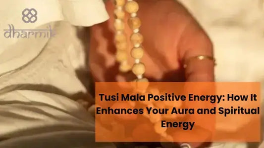 Close-up of a devotee holding a tulsi mala during meditation, symbolizing positive energy, aura cleansing, and spiritual balance through sacred tulsi beads.