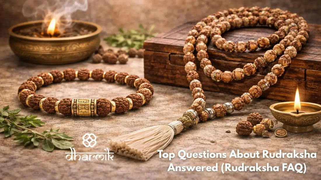 Learn everything about Rudraksha—types, mukhis, benefits, wearing tips, authenticity checks, and FAQs. A beginner-friendly guide to choosing and wearing the right Rudraksha.
