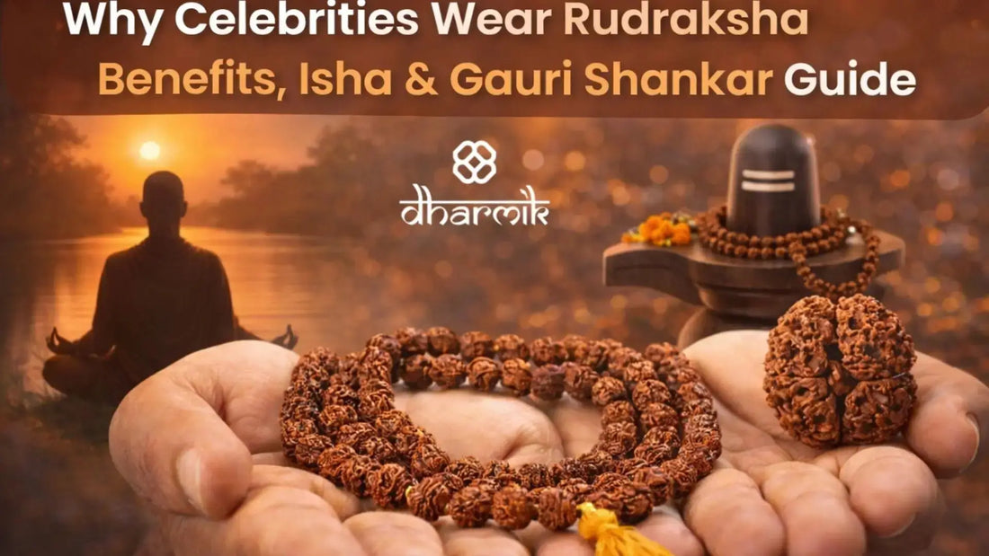 Cover image featuring Rudraksha mala and Gauri Shankar Rudraksha held in hands, with a Shiva lingam and meditative silhouette at sunrise, symbolizing spiritual balance, mindfulness, and conscious living.