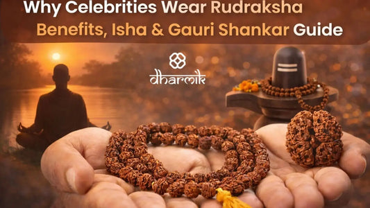 Cover image featuring Rudraksha mala and Gauri Shankar Rudraksha held in hands, with a Shiva lingam and meditative silhouette at sunrise, symbolizing spiritual balance, mindfulness, and conscious living.
