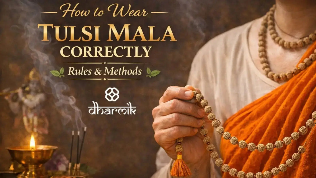 Tulsi mala worn around the neck following traditional spiritual rules  How to wear tulsi mala correctly for daily spiritual practice  Sacred tulsi mala beads symbolizing devotion and purity