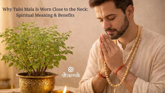 Devotee wearing a tulsi mala on the neck as a sign of surrender to Lord Vishnu and Krishna