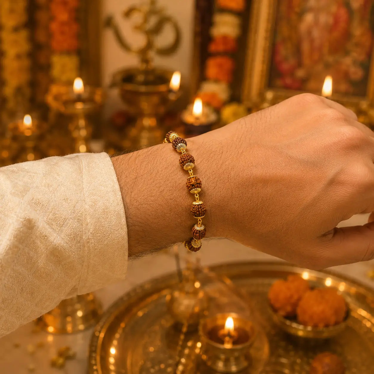 Original Panch Mukhi Rudraksha Rakhi Bracelet – 12 Beads (5 mm) | Blessed in Kashi
