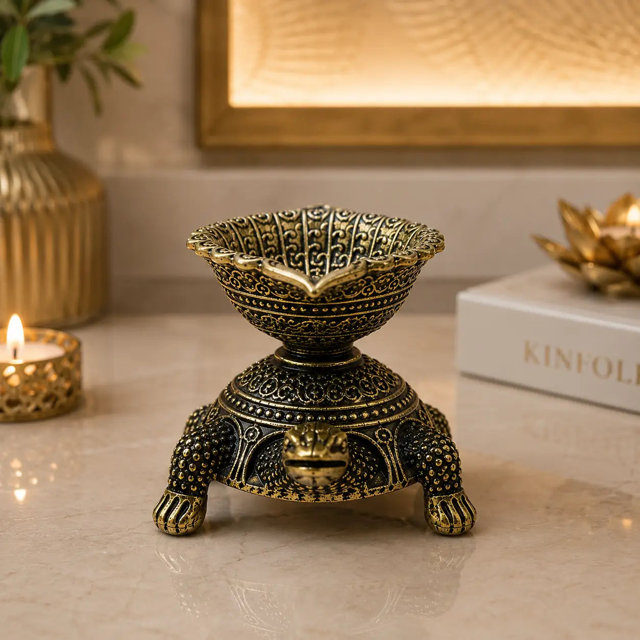 Premium Handcrafted Brass Kurma (Tortoise) Diya for Pooja & Home Decor