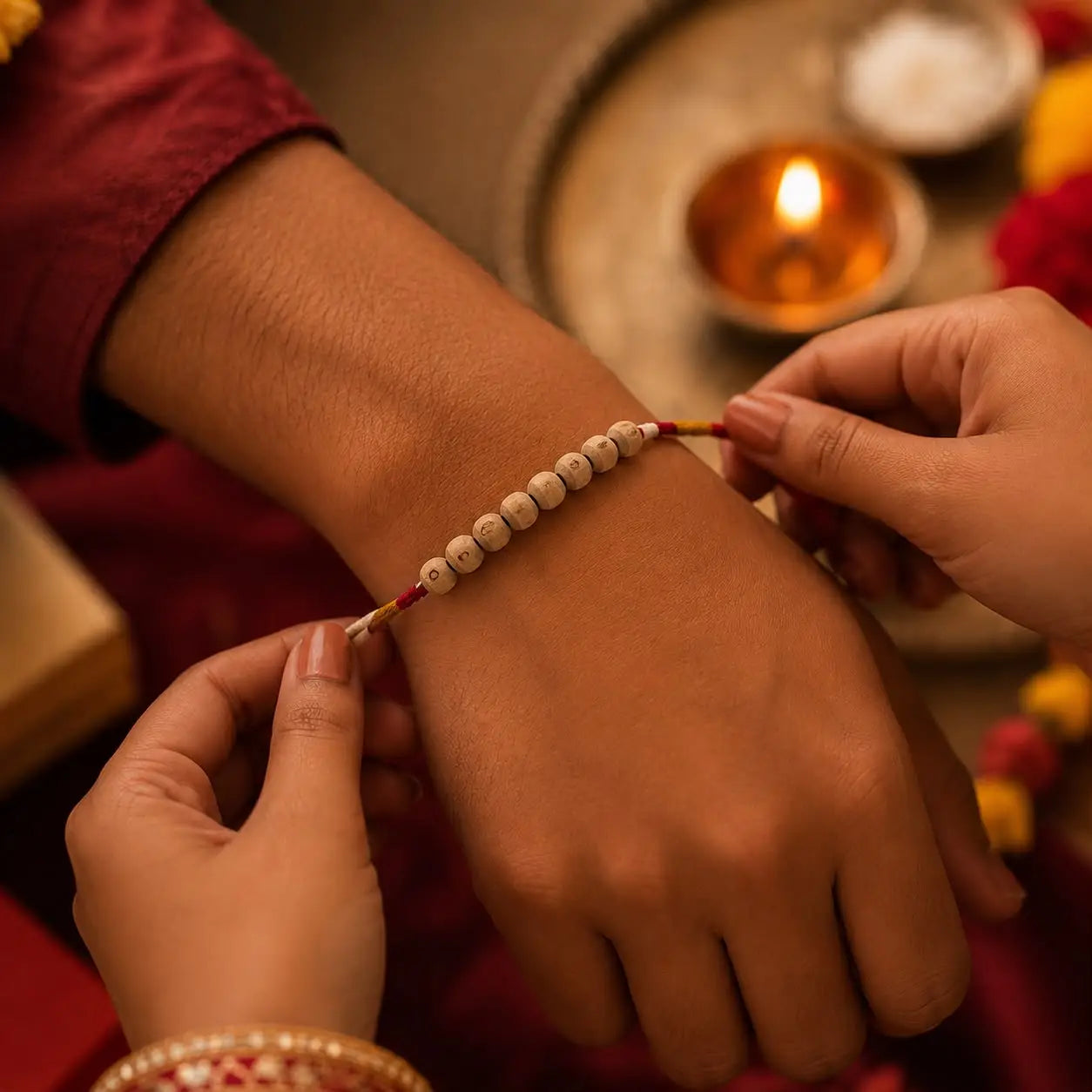 Original Handcrafted Tulsi Beads Rakhi | Blessed in Vrindavan