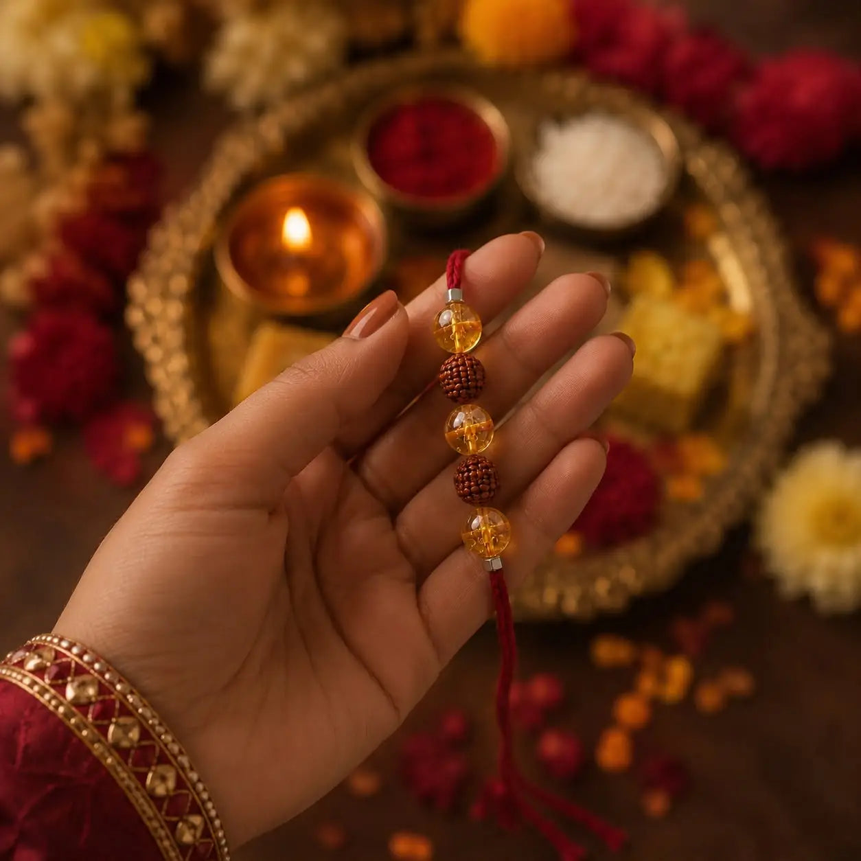 Handcrafted Rudraksha & Citrine Protection Rakhi | Blessed in Kashi