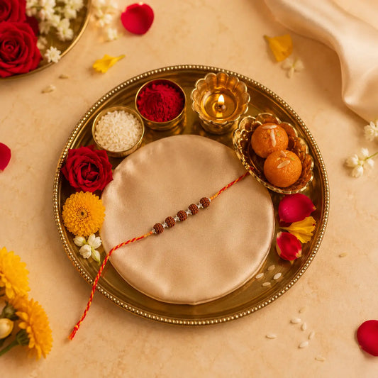 Original Silver Plated  Rudraksha Rakhi | Blessed in Kashi - 5 Beads