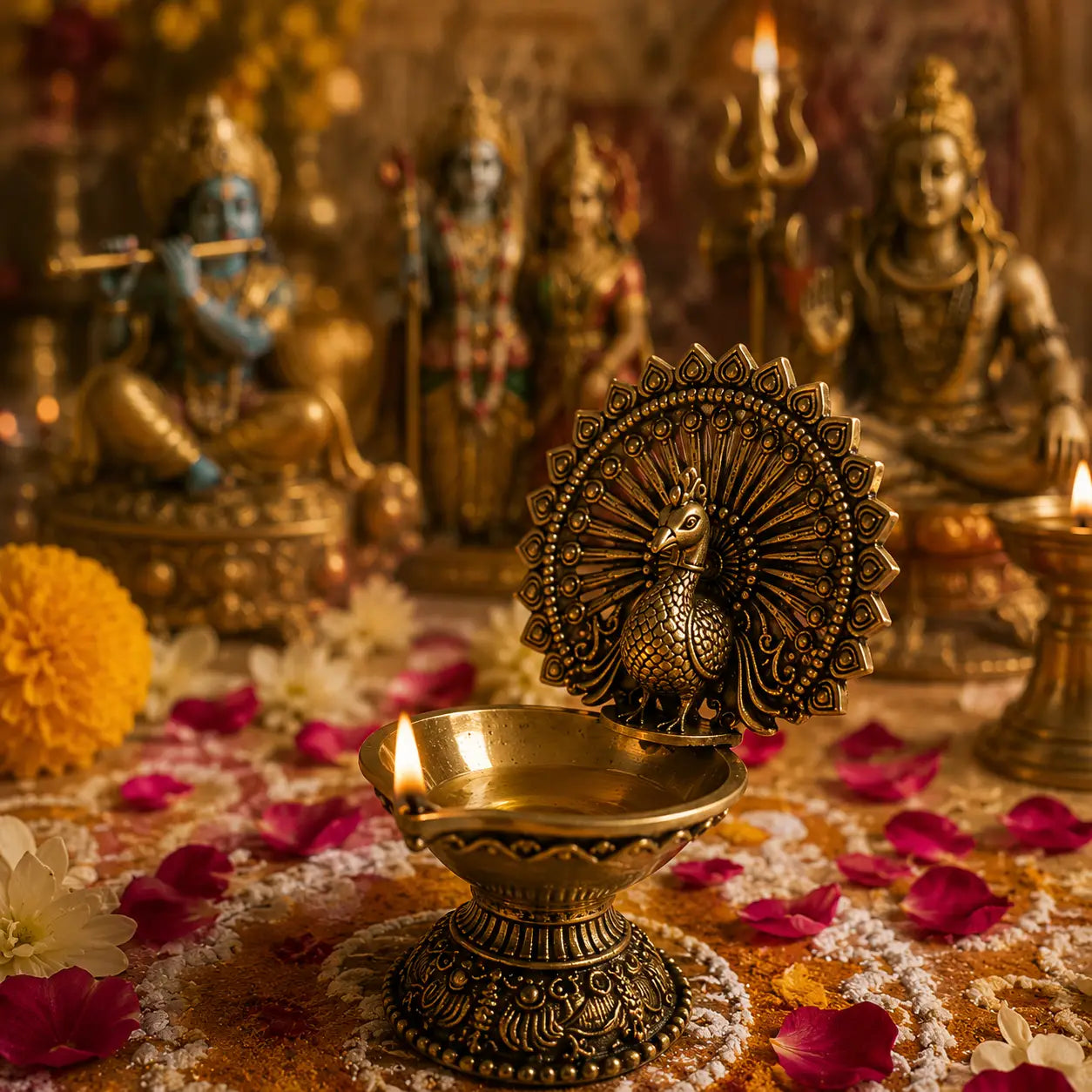 Premium Handcrafted Brass Peacock Spiritual Diya for Pooja & Home Decor