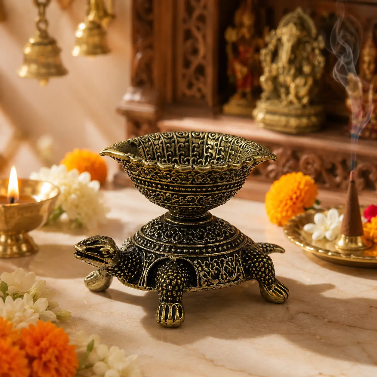 Premium Handcrafted Brass Kurma (Tortoise) Diya for Pooja & Home Decor