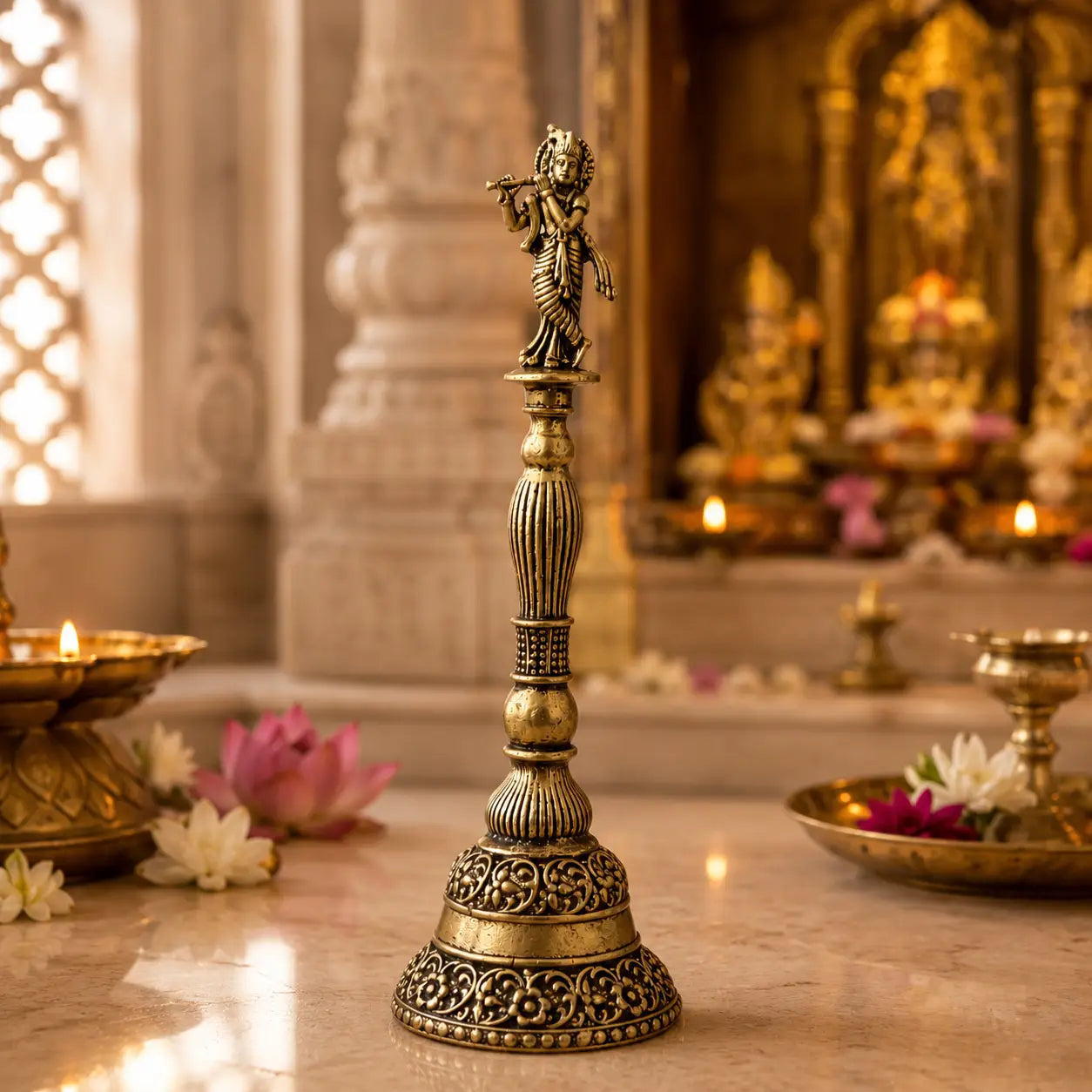 Premium Handcrafted Brass Krishna Temple Bell