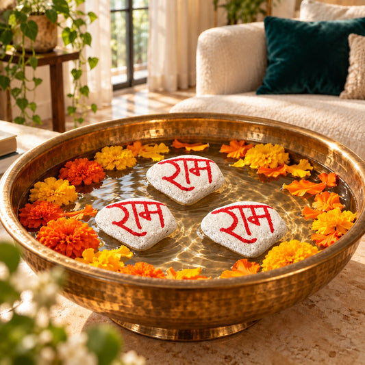 Shri Ram Floating Stone – Sacred "राम" Engraved Stone for Pooja & Home