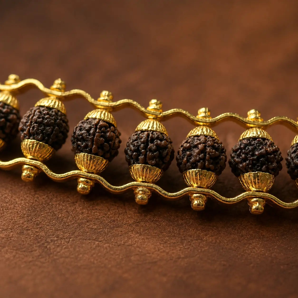 Close up image of Gold plated Rudraksha bracelet