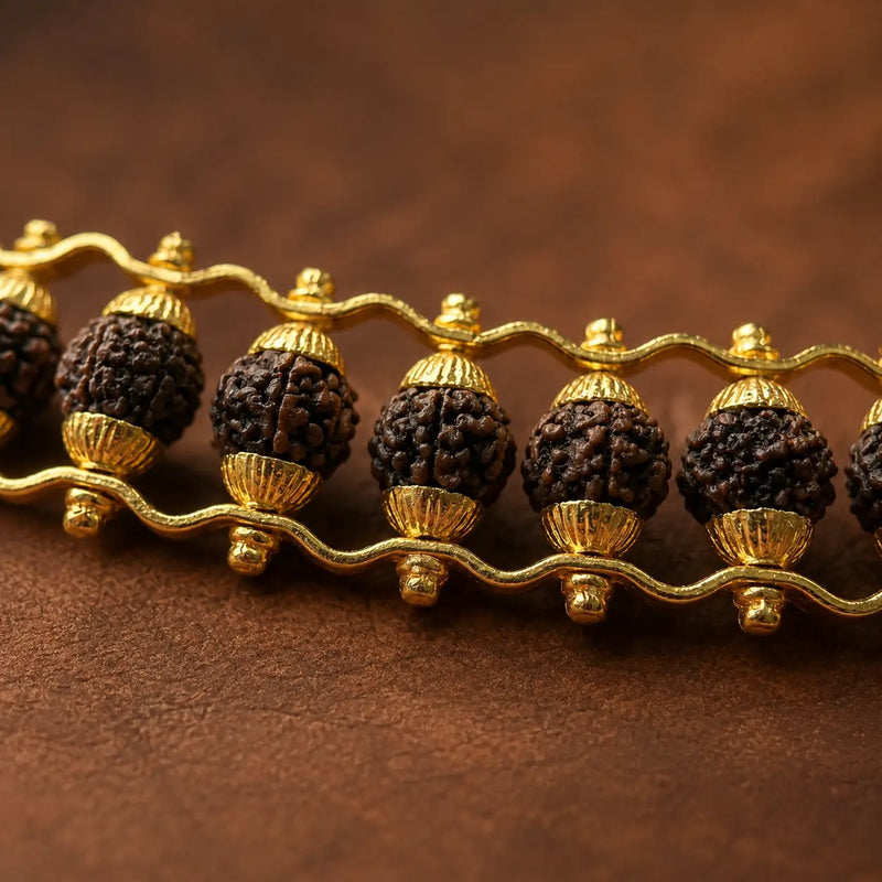 Close up image of Gold plated Rudraksha bracelet