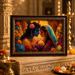 Premium Radha Krishna Floral Art Photo Frame for Home, Temple & Gifting - Blessed in Vrindavan
