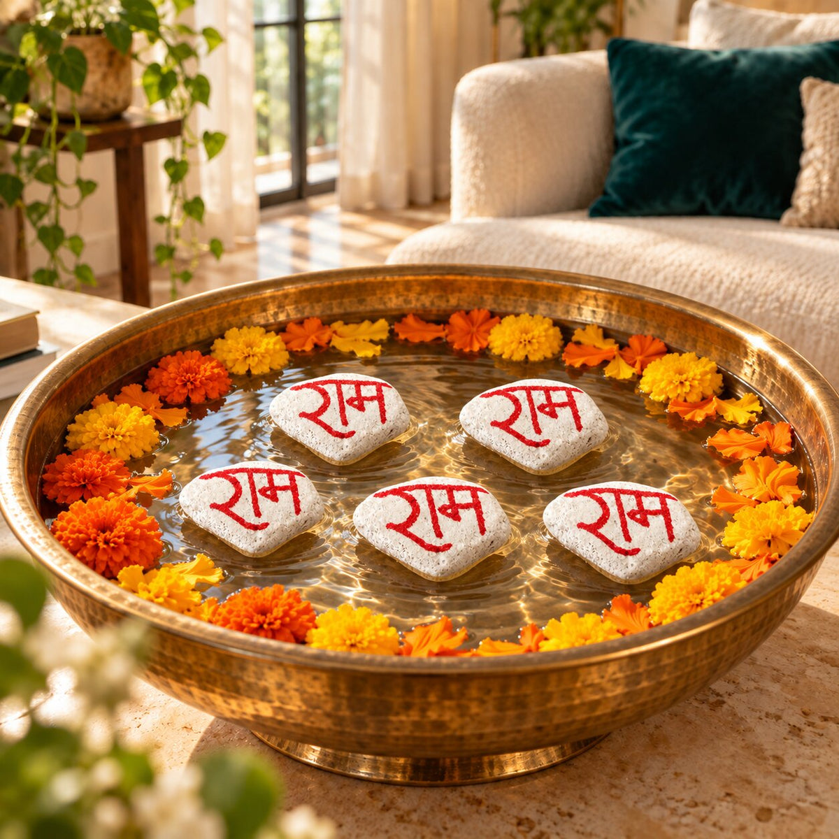 Shri Ram Floating Stone – Sacred "राम" Engraved Stone for Pooja & Home