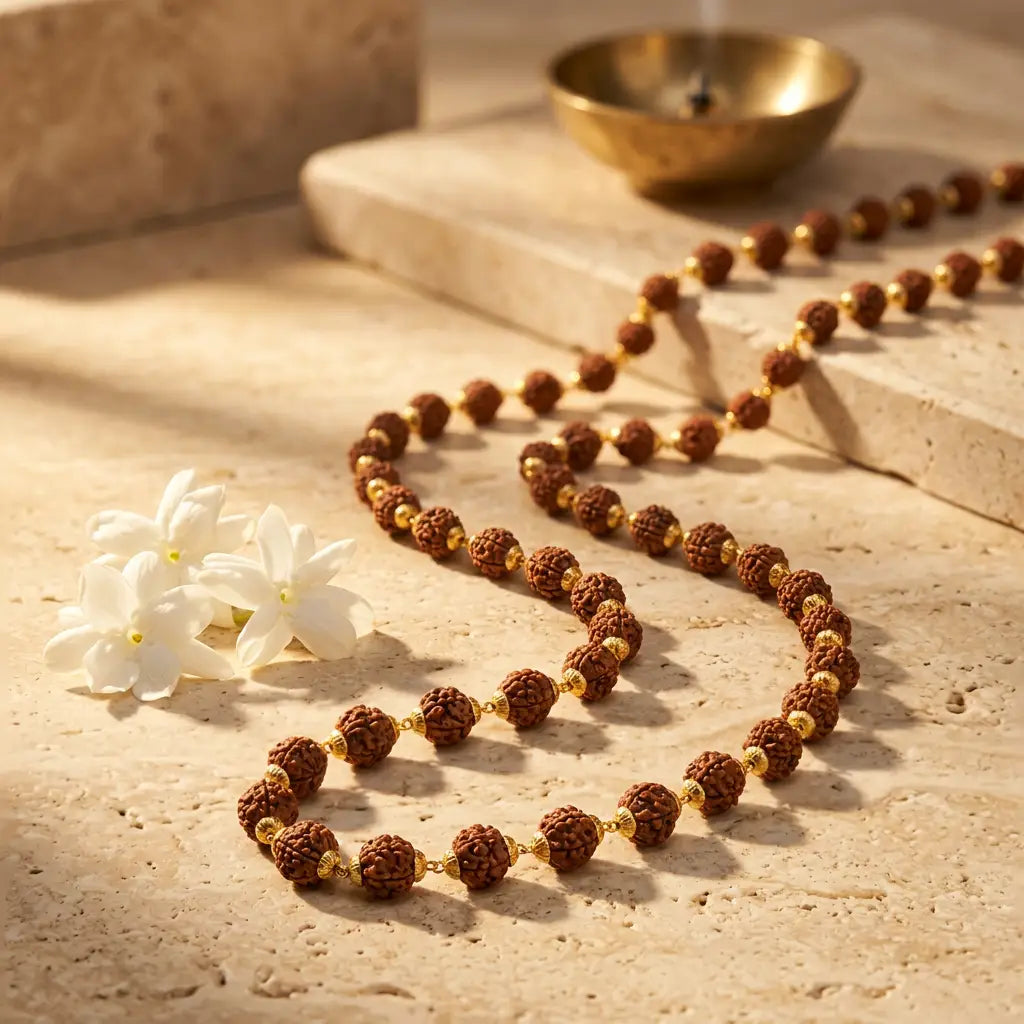 Original 5 Mukhi Rudraksha Mala – 33 Beads, 8 mm, Blessed in Kashi