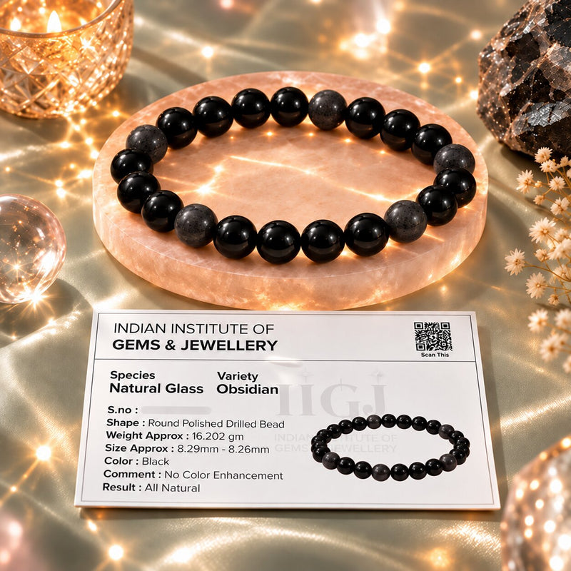 lab certification of original black obsidian crystal  bracelet
