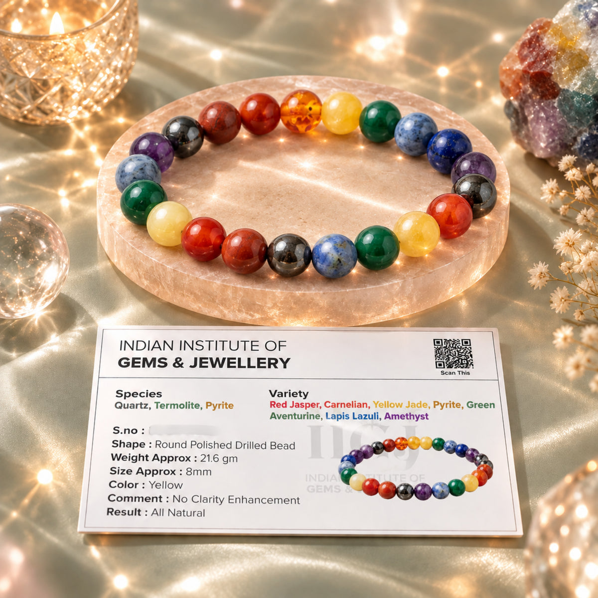lab certification of 7 Chakra Crystal Bracelet