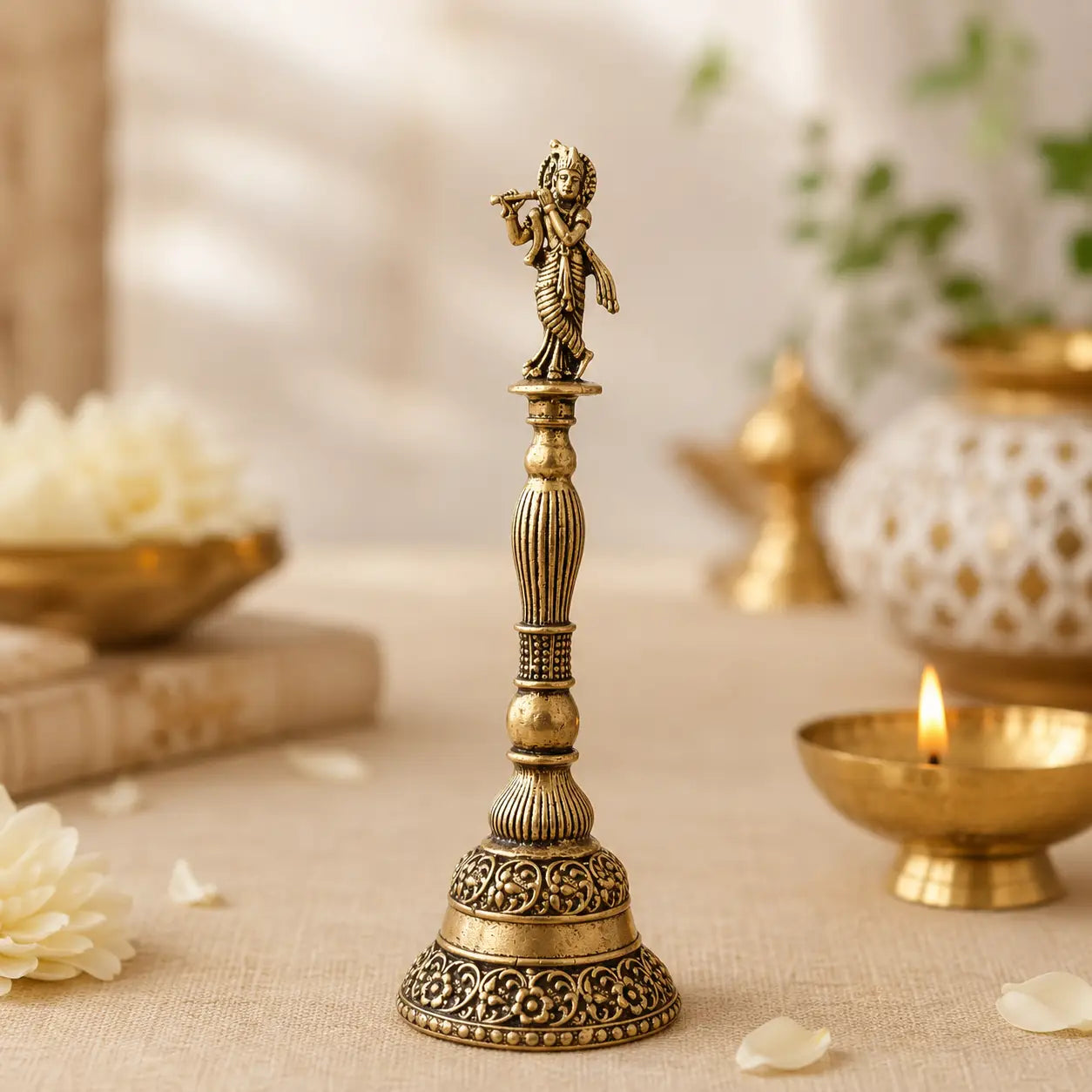 Premium Handcrafted Brass Krishna Temple Bell