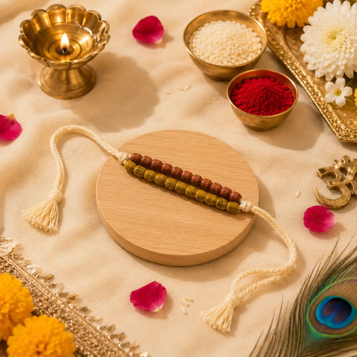 Handcrafted Original Tulsi Bead Rakhi | Blessed in Vrindavan