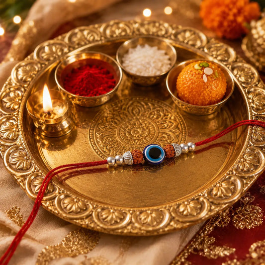 Original Silver Plated Rudraksha Evil Eye Rakhi | Blessed in Kashi