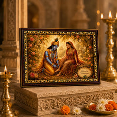 Premium Radha Krishna Floral Garden Photo Frame for Home, Temple & Gifting - Blessed in Vrindavan