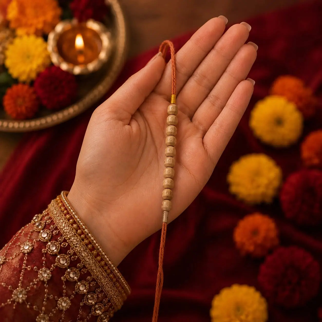 Original Handcrafted Tulsi Beads Rakhi | Blessed in Vrindavan
