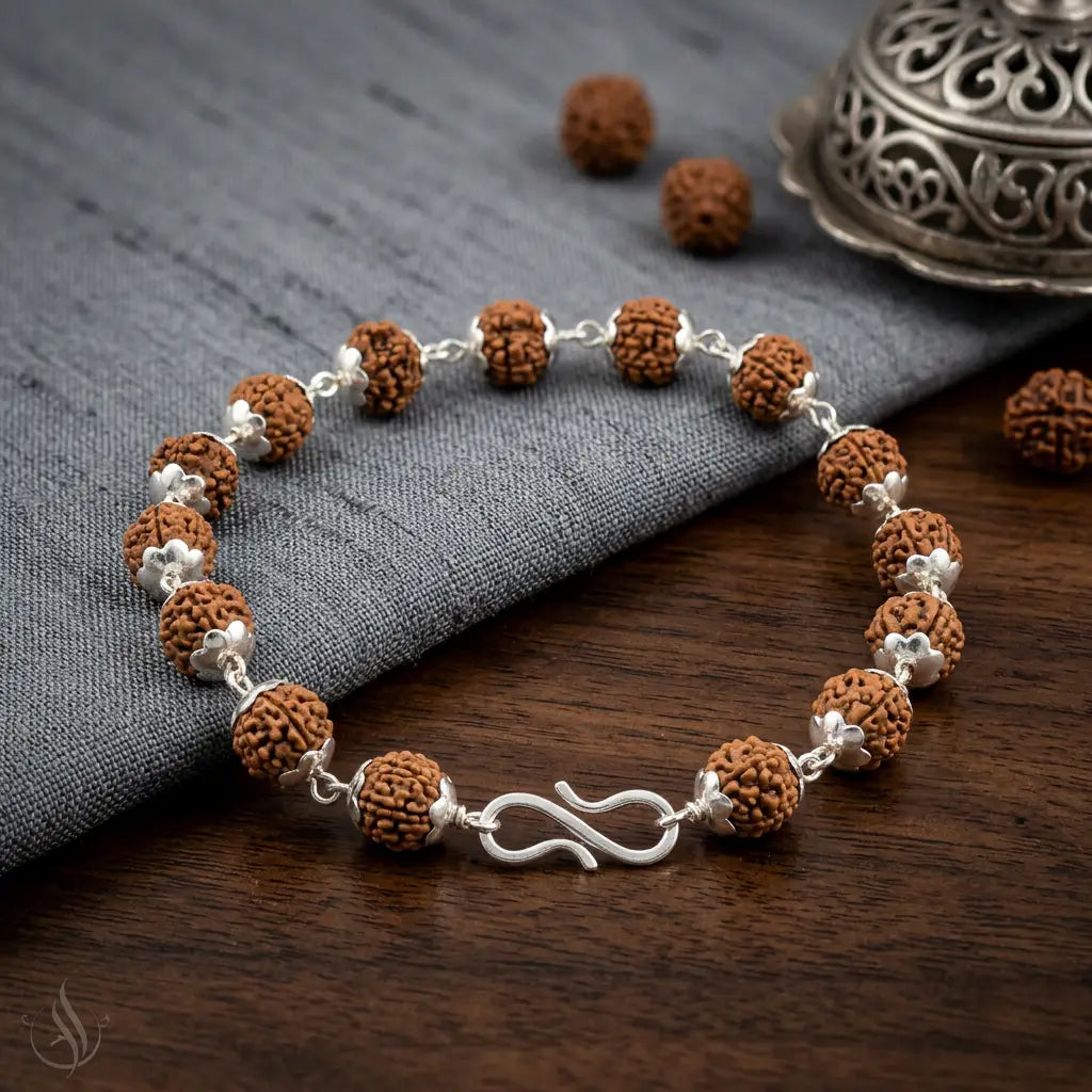 Original Silver Plated Panch Mukhi Rudraksha Bracelet – 17 Beads, 5 mm, Blessed in Kashi
