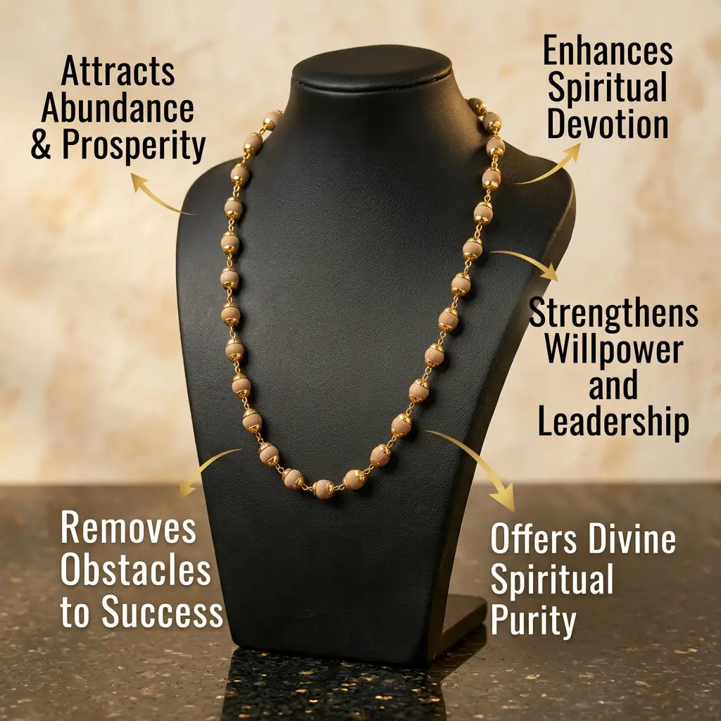 Gold-Plated Tulsi Mala show casing its benefits