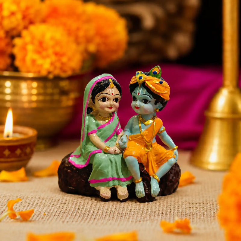 DharmikLife Radha Krishna idol, symbolizing eternal love, devotion, and divine togetherness, beautifully crafted for home and pooja décor.