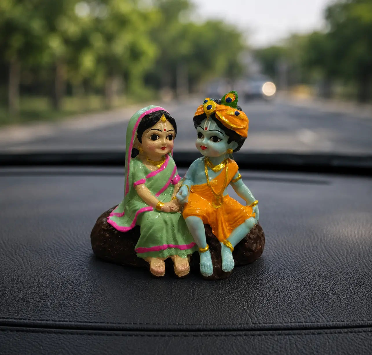 DharmikLife Radha Krishna dashboard idol for car décor, symbolizing divine love, togetherness, protection, and positive journeys.