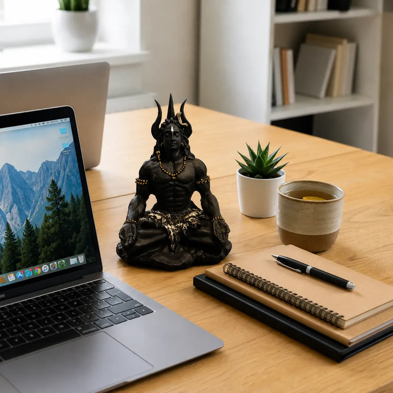 premium black shiva idol on office desk - DharmikLife