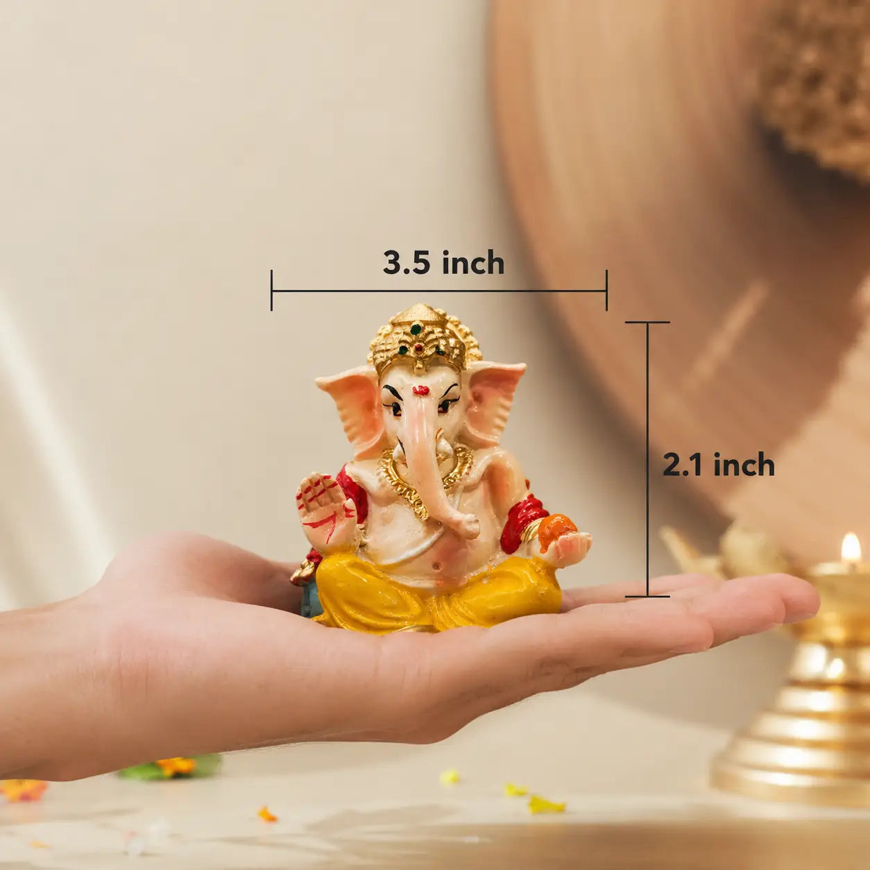 DharmikLife compact Lord Ganesha idol (2.1 x 3.5 inch), ideal for car dashboard, home temple, and spiritual décor.