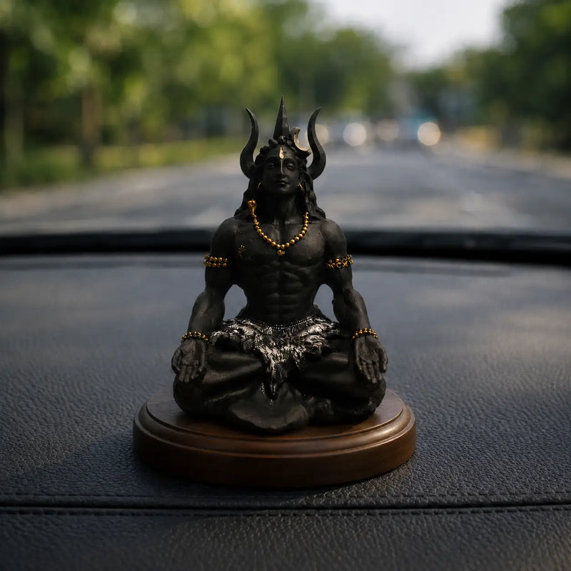 Premium black shiva idol on dashboard  - DharmikLife