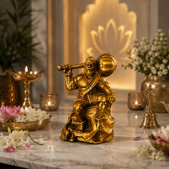 Mahabali Hanuman Idol on Marble Altar with Sacred Spiritual Decor