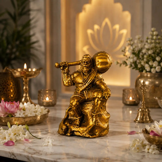 Mahabali Hanuman Idol on Marble Altar with Sacred Spiritual Decor