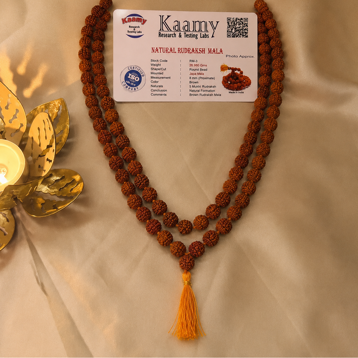 5 Mukhi Original Rudraksha Mala – 108 Beads + 1 Guru Bead, Certified & Blessed