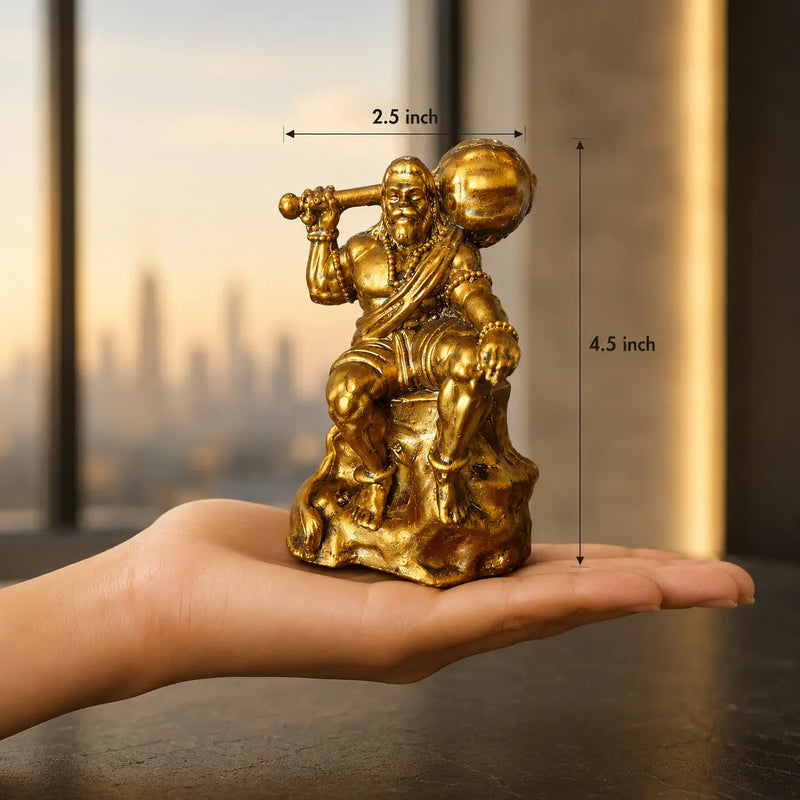Hanuman ji Idol placed on hand showing its dimensions