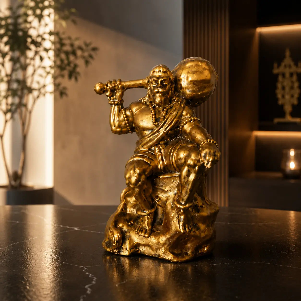 Mahabali Hanuman idol holding a sacred gada, symbolizing strength, courage, devotion, and divine protection. Ideal for home, office, and spiritual décor. DharmikLife.